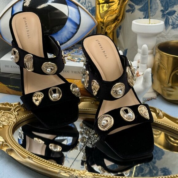 🆕 GIANNI BINI 🧿 NWOB Penei Velvet Pearl Surrealist Ornament Slide Sandal Sz5.5 - Picture 4 of 14